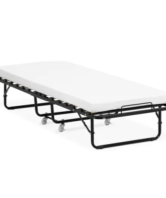 Lit d'appoint pliable avec matelas - 80 x 190 cm - 150 kg - à roulettes