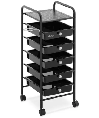 Charriot pour salon de coiffure - 10 kg - 5 tiroirs - Support pour sèche-cheveu - Plateau de 330 x 320 mm