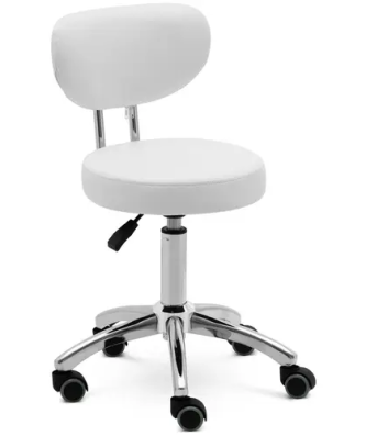 Tabouret à roulette avec dossier - 46 - 60 cm - 150 kg - Blanc