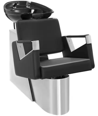 Bac à shampoing avec fauteuil - 600 x 505 mm - Noir - pieds en inox