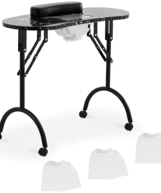 Table manucure pliante - noir - 4 roues - aspirateur