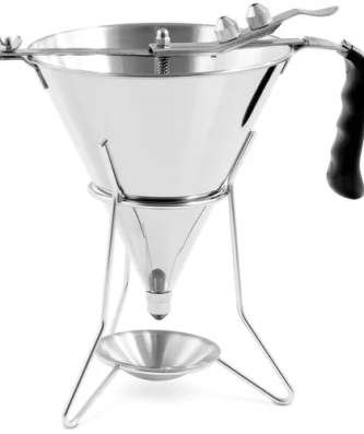 Entonnoir à piston - 1,8 l - Acier inoxydable - 3 douilles - Support avec coupelle antigoutte