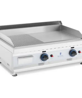 Plancha à gaz double - 74,5 x 40 cm - Lisse/rainurée - 2 x 3 100 W - Gaz naturel - 20 mbar