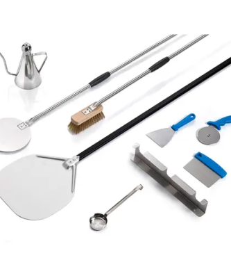 Accessoires à pizza - 9 pièces - 2 pelles à pizza - Aluminium / bois / laiton / inox