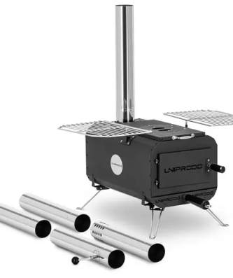 Poêle à bois pour tente - noir - pliable - 460 x 280 x 231 mm - acier au carbone