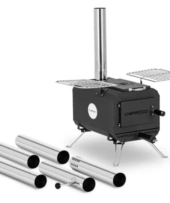 Poêle à bois pour tente - noir - pliable - 382 x 250 x 231 mm - acier au carbone