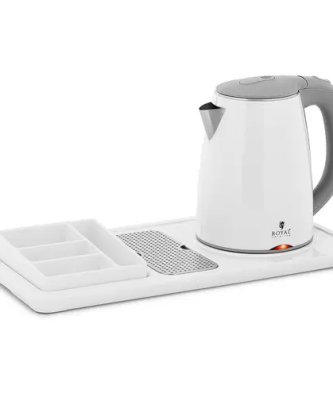 Plateau de courtoisie hôtel - Avec compartiments pour café et thé - 1,2 l - 1800 W - Blanc