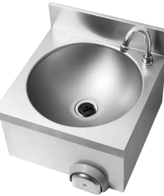 Lave-main à commande fémorale - Robinet compris - Acier inoxydable / laiton chromé - Bec de 140 mm