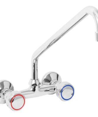 Robinet mélangeur mural - Laiton chromé - Bec de 300 mm