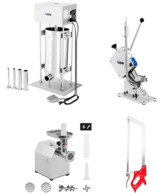 Kit Poussoir à saucisse avec hachoir à viande, clippeuse à saucisses et scie à os - 15 l - 70 kg/h