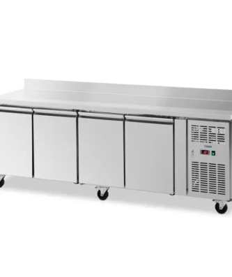Table réfrigérée sur roulettes - 550 l - 4 Compartiments - 223 x 70 cm - Classe B - Dosseret - Inox - Royal Catering