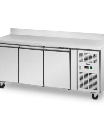 Table réfrigérée sur roulettes - 410 l - 3 Compartiments - 179,5 x 70 cm - Classe B - Dosseret - Inox - Royal Catering