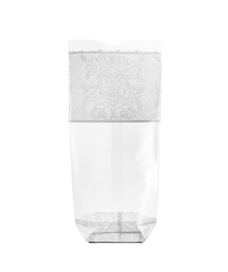 Sachet plastique fond carton "Dentelle blanche" 14 x 30,5 cm - par 100