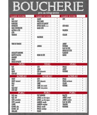 Tableau prix boucherie VBVAP "Maestro" 70 x 100 cm - à l'unité