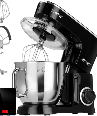 Robot Pâtissier Boulangerie Cuisine Ménager Multifonction Bol 6,5 L, 6 Vitesses 2200 Noir / Inox MRK-19B