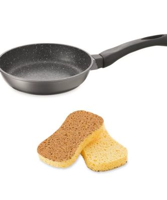 Set poêle anti-adhérente Dur comme la pierre 24 cm et 2 éponges végétales Mathon