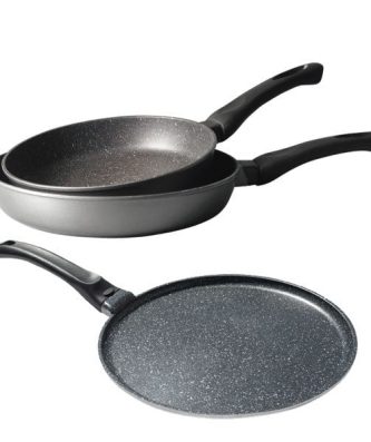 Lot 3 pièces - 2 poêles 24 et 28 cm et une Crêpière avec revêtement Dur comme la pierre Mathon