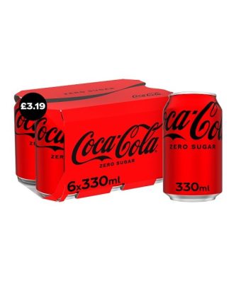 Coca Cola Zero Sugar Cans 330ml 4 x 6 Pack £3.19