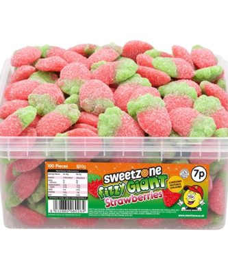 Sweetzone Tubs Fizzy Giant Strawberries Halal 800g 100 Pieces