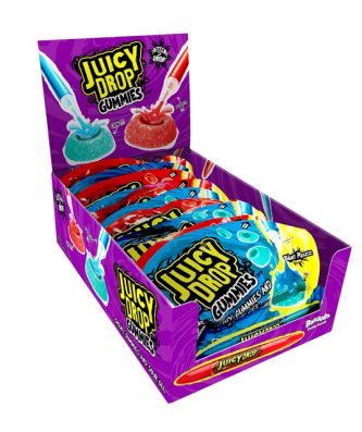 BAZOOKA JUICY DROP GUMMIES MIXED BOX STRAWBERRY & RASPBERRY 57g (12 PACK)