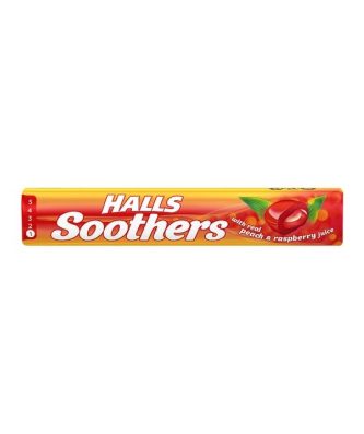 HALLS SOOTHERS PEACH & RASPBERRY THROAT LOZENGES 45g (20 PACK)