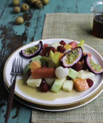 Fruit Salad with Ginger Lime Syrup