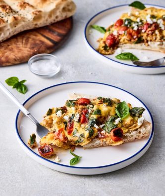 Cherry Tomato, Goat's Cheese and Basil Eggs