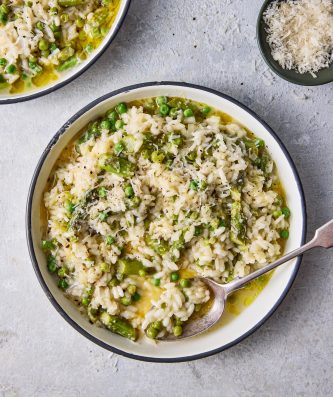 Risotto with Parmigiano, Asparagus & Peas