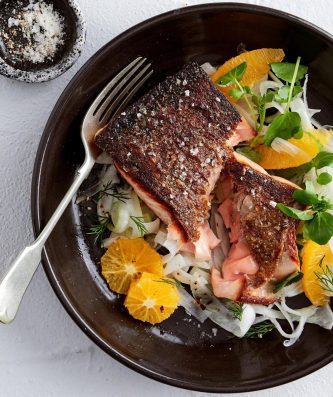 Pan-Roasted Salmon with Fennel, Watercress & Orange Salad