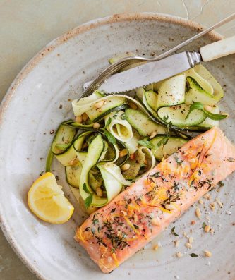 Baked Salmon with Garlic, Thyme & Zucchini Salad