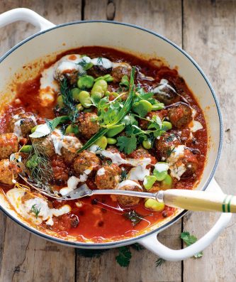 Meatballs, Broad Beans & Yoghurt