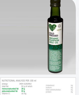 Sun & Seed Organic Pumpkin Seed Oil Cold Pressed 250ml