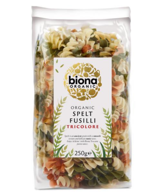 Biona Organic Tri Colore Spelt Fusilli Pasta 250g