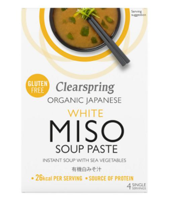 Clearspring Pâte de soupe instantanée au miso blanc biologique sans gluten, végétalien, 4x15g