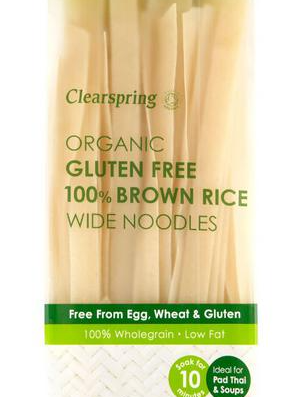 Nouilles de riz brun larges biologiques Clearspring sans gluten, végétalien, 200 g