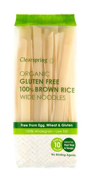 Nouilles de riz brun larges biologiques Clearspring sans gluten, végétalien, 200 g