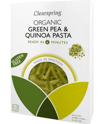 Clearspring Bio Pâtes Fusilli Pois Verts & Quinoa Sans Gluten, 250g
