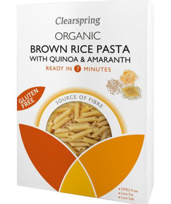 Clearspring Pâtes Penne au riz brun bio avec quinoa et amarante sans gluten, 250 g