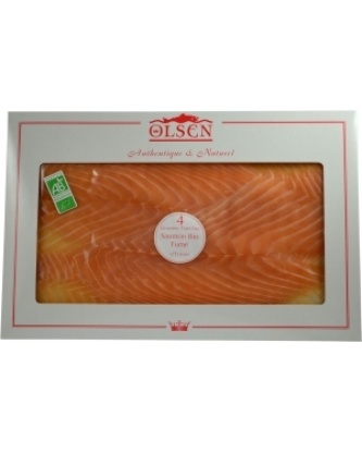 Saumon fumé bio AB plaque 300g 4 grandes tranches main