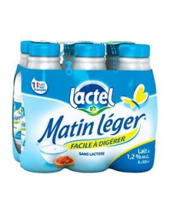 Lait UHT à teneur réduite en lactose 1,2%mg, MATIN LEGER bouteille 6x50cl