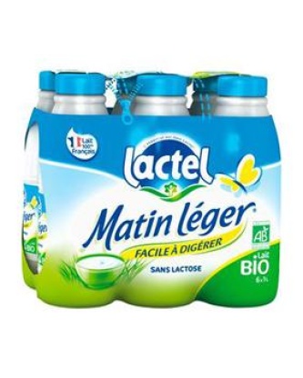 Lait UHT à teneur réduite en lactose 1,2%MG Bio MATIN LEGER, bouteille6x1 litre
