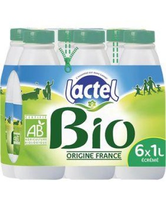 Lait écrémé bio UHT LACTEL, bouteille 6x1 litre