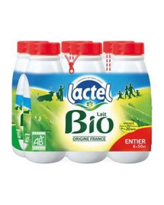 Lait UHT bio entier LACTEL bouteille 6X50cl