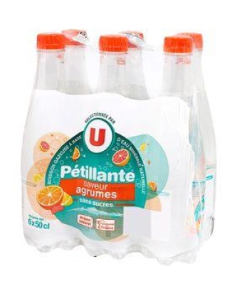 Boisson gazeuse à base d'eau minérale naturelle saveur agrumes U 6x50cl