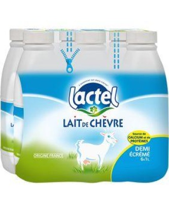Lait de chèvre demi-écrémé UHT LACTEL, 6 bouteilles de 1 litre