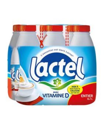 Lait entier UHT LACTEL, bouteille 6x1 litre