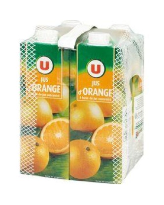 Jus à base de concentré orange U brique 4x1litre film neutre