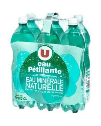 Eau minérale naturelle gazeuse U, bouteille en plastique 6x1,25l