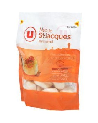 Noix de St Jacques sans corail U pêchés en Atlantique 8 à 17 pièces sac.400g