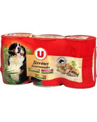Terrines gourm.p/chien agneau+lapin+veau.lég.U 3x1/2 1,215kg